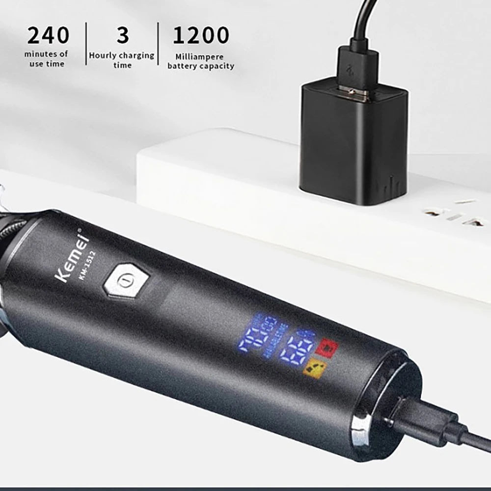 Kemei Professional Hair Trimmer Rechargeable Electric Hair Clippers Cordless Zero Gap hair cutting machine 7000RPM LCD Display