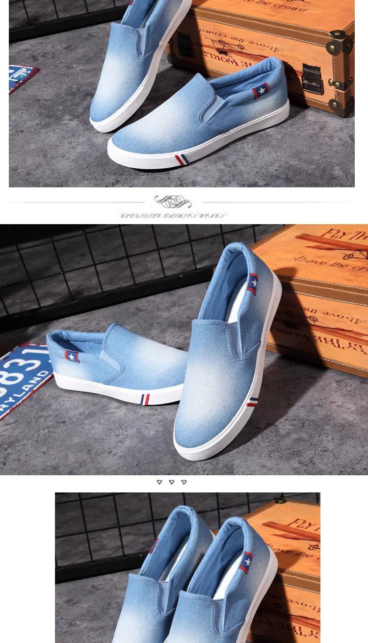Denim Men's Canvas Shoes Slip-On Sneakers Male Flats Breathable Loafers for Men 2025 Summer Trainers Light Black Shoes Footwear