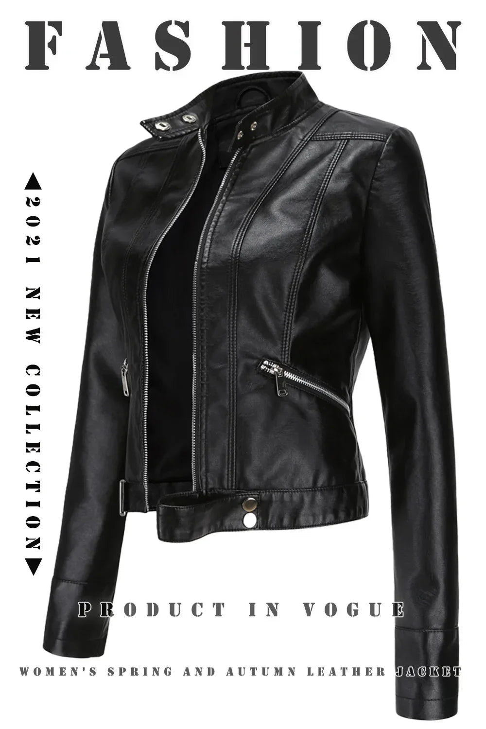 Spring Autumn Stand Collar Ladies Thin Leather Outerwear 2024 New Style Women's Leather Jacket Short Slim Fit