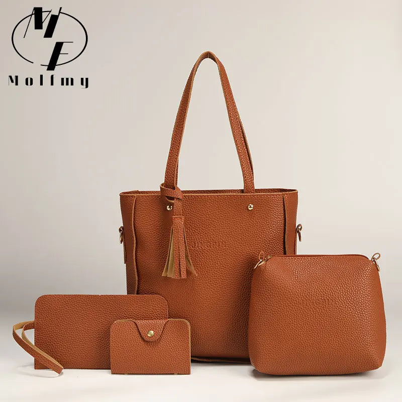 AMAZONY 4Pcs/Set Crossbody Shoulder Bag High Capacity Pattern PU Leather Shoulder Bags Wallet Purse Ladies Crossbody Bag for Women Girls