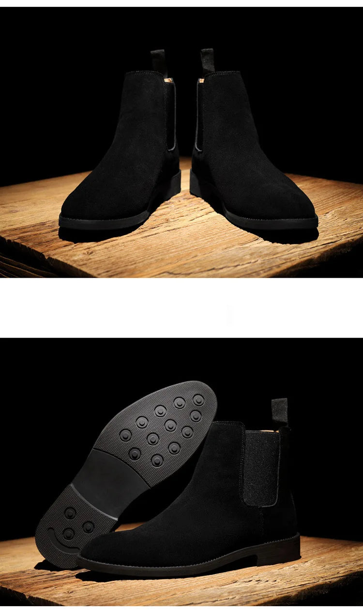 Luxury Designer New Autumn 2025  Winter Mens Pointed Suede Leather High Tops Dress Shoes For Male Formal Business Chelsea Ankle Boots