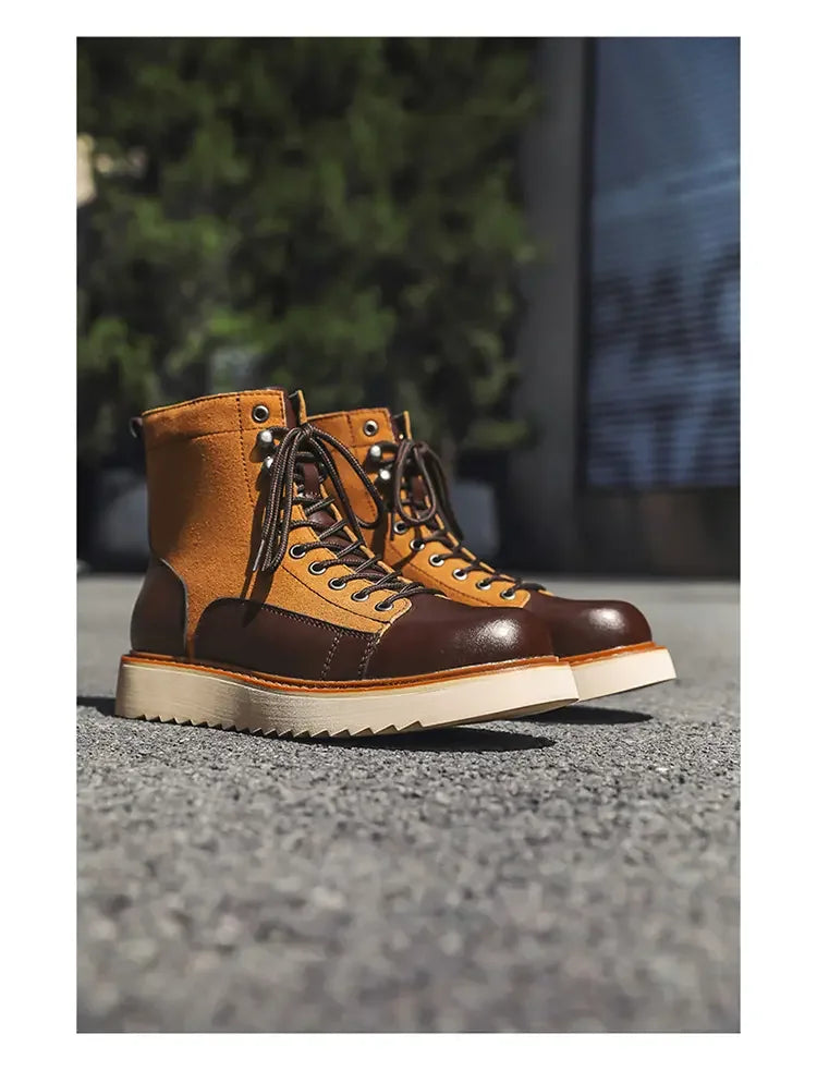New Collection 2024-2025  Brand Men Genuine Leather  Boots 2024 Men Brand Comfortable Retro British Style Work Outdoor Ankle Classic Handmade Boots Buy one boots Get a free Laptop stand