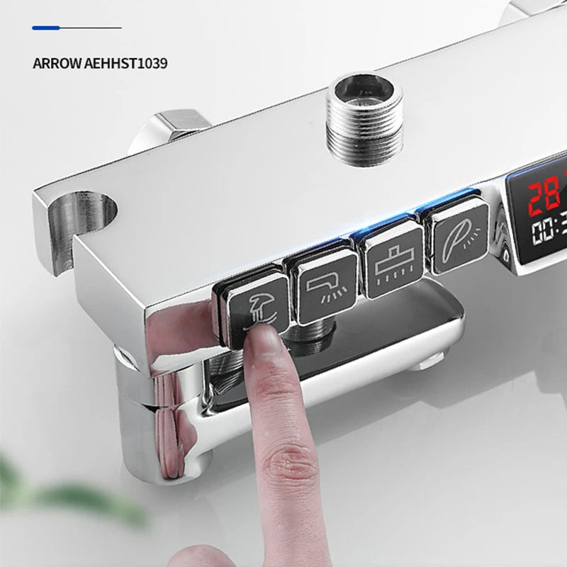 New 2024-2025 Chrome Digital Bathroom Shower System for Bathroom Accessories Brass Bathroom Mixer Faucet Thermostatic Digital Shower Set Plus FREE SHIPPING