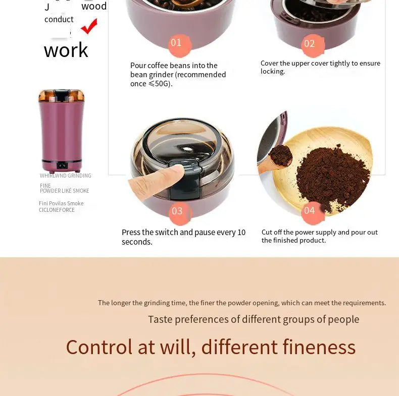 Mini Portable Electric Grinder Food Bean Research Seasoning Multifunctional Coffee Bean Grinding Home Grinder Kitchen Tools
