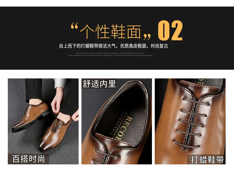 English new Style 2024-2025  Men Leather Shoes Prince Classic Formal Whole-cut Dress Shoes Hand Rubbing Lace Up Business Leather Shoes Oxford