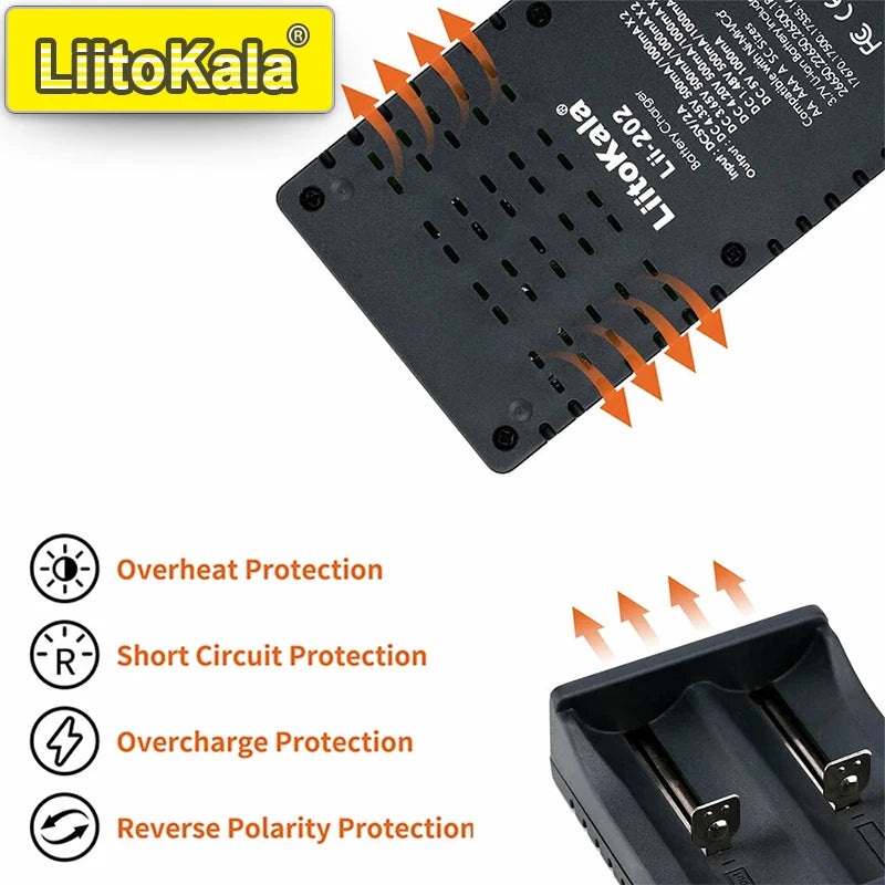 Liitokala Lii-202 18650 1.2V 3.7V 3.2V AA/AAA 26650 10440 16340 21700 20700 14500 18490 NiMH Lithium Battery Smart Charger