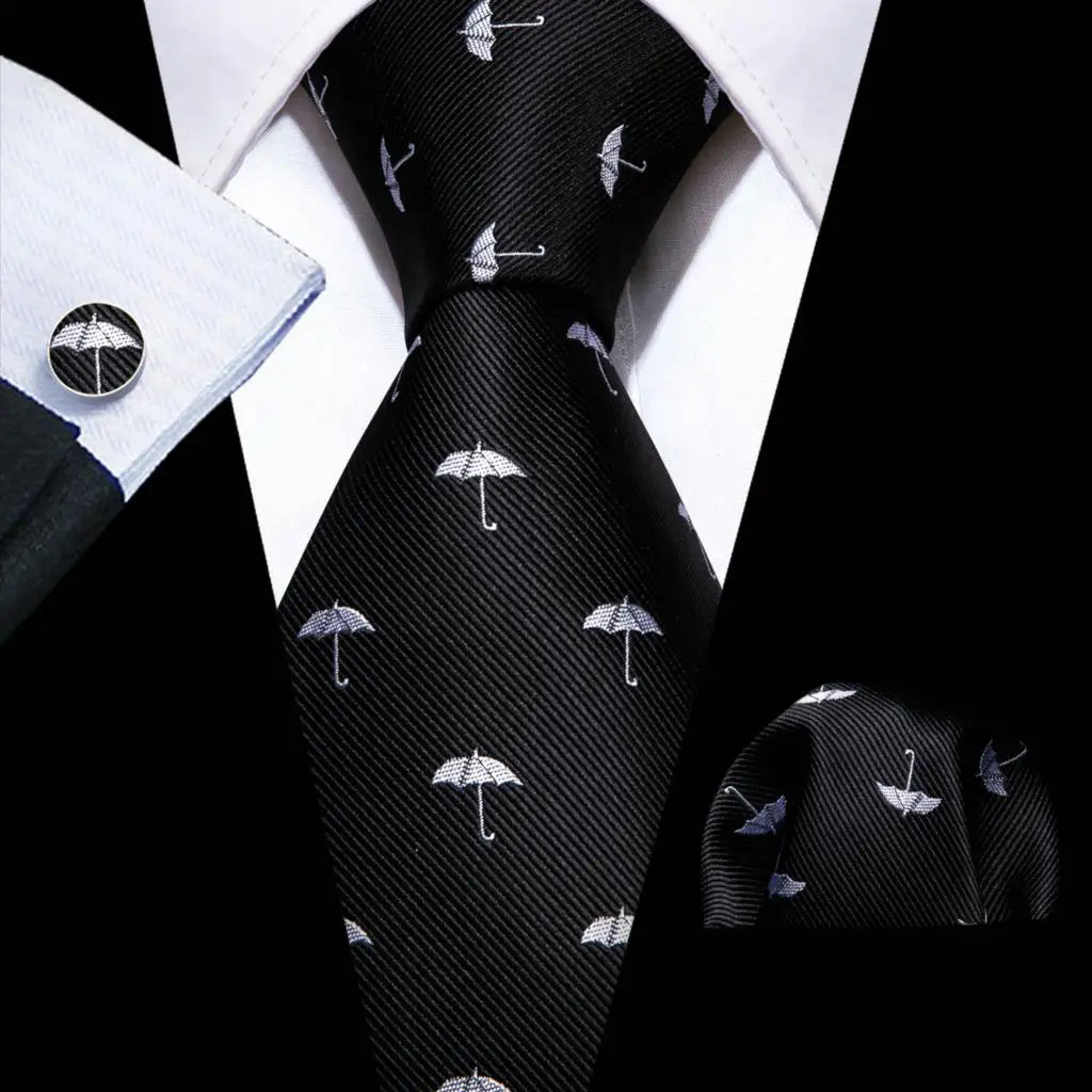 Barry.Wang Jacquard Animal Silk Men Tie Hankerchief Cufflinks Set Novelty Necktie for Male Gift Wedding Business Party 30 Styles