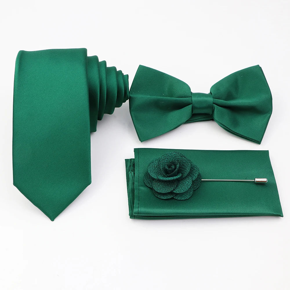 Hot Sale Pink Purple Sage Green Tie Set Polyester Necktie Bowtie Cufflink Brooch For Groom Suit Wedding Cravat Shirt Accessory