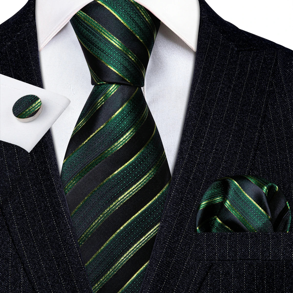Amazony Epic Green Silk Mens Tie Hanky Cufflinks Set Mint Grass Teal Bottle Sage Pea Green Necktie For Male Wedding Business Party