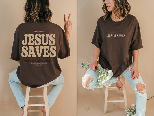 Good News JESUS -CHRIST Saves Oversized T-Shirt JESUS CHRIST Apparel Christian Loose Tee Women Trendy Casual cotton Aesthetic Top