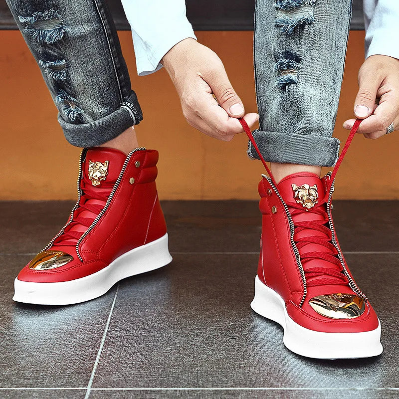 TINTINOS High Top Casual Shoes Men Sneakers 2024 Fashion Skateboard Shoes Leopard Platform Shoe Sport Training Shoes Men's Ankle Boots