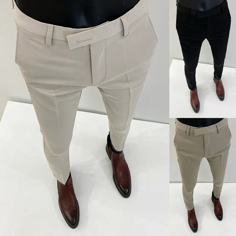 Men Suit Pants Formal Trousers Pantalone Hombre Stretch Slim Solid Color Casual Dress Full Length Pants Fashion New Men Clothing- FREE Laptop Stand is offer if you buy a pant