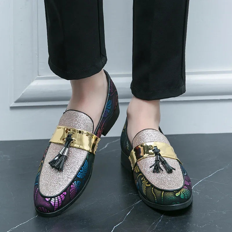 New 2025  Loafers for Men Flock Embroider Tassel Casual Shoes Slip-On Breathable Handmade Mens Dress Shoes Size 38-47