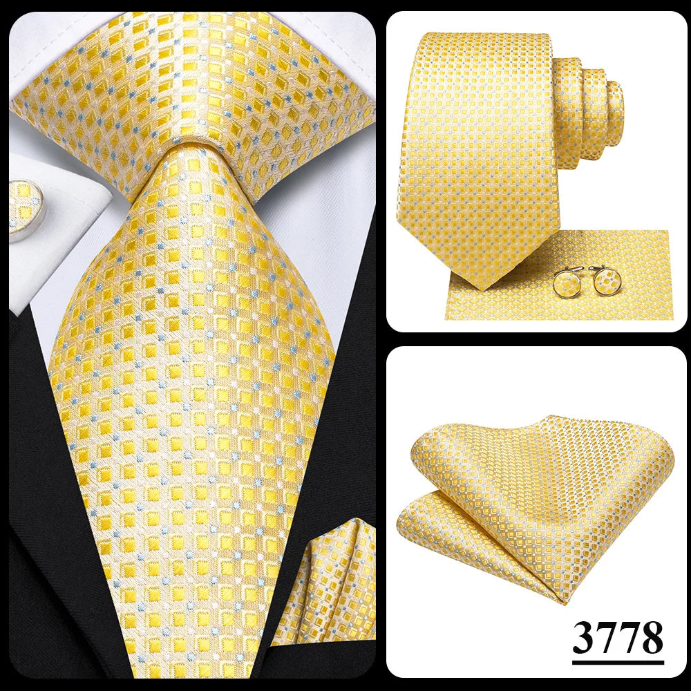 Hi-Tie Solid Green Orange Mens Fashion Necktie Handkerchief Cufflinks for Tuxedo Accessory Classic Silk Luxury Tie for Man Gift