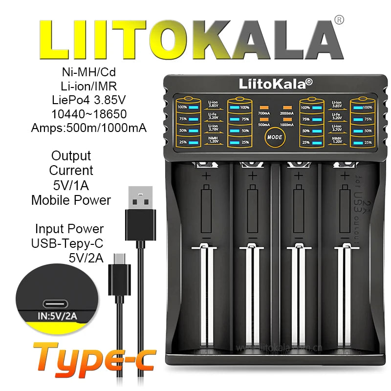 Liitokala Lii-202 18650 1.2V 3.7V 3.2V AA/AAA 26650 10440 16340 21700 20700 14500 18490 NiMH Lithium Battery Smart Charger