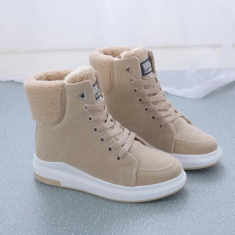 NEW 2024 Winter Boots Women Ankle Boots Warm PU Plush Winter Woman Shoes Sneakers Flats Lace Up Ladies Shoes Women Short Snow Boots