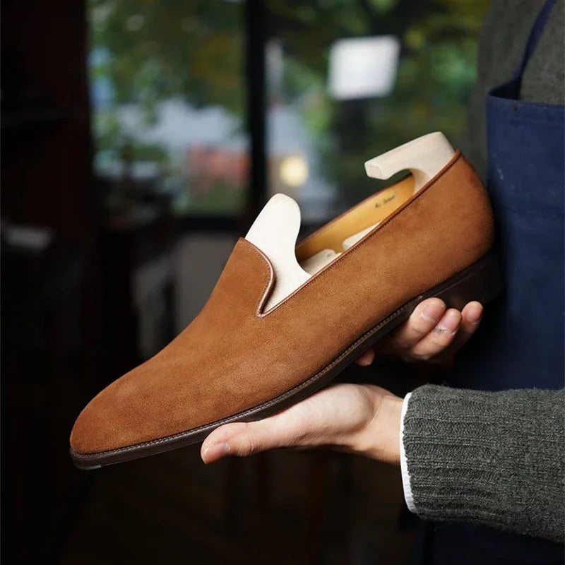 New 2024-2025 Red Sole Loafers Black Wedding Shoes for Men Yellow Flock Round Toe Slip-On Men's Business Dress Shoes Size 38-46