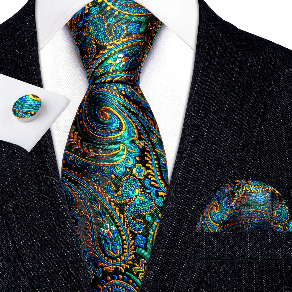 Amazony Epic Green Silk Mens Tie Hanky Cufflinks Set Mint Grass Teal Bottle Sage Pea Green Necktie For Male Wedding Business Party