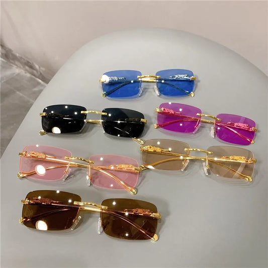 Summer Time is here Sunglasses Rimless Cut Edge Sunglasses Fashion Designer Shades Luxury Golden Leopard Frame Sunglasses UV400
