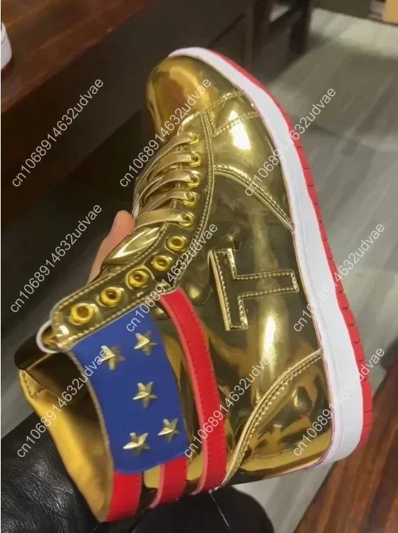 2024-2028 MAGA Trump Gold Silver Sneakers Never Surrender Donald Gold Trump Shoes 2024 MAGA Never Surrender Shoe Sneaker Basketball Mens Womens Casual Boots Road Shoe Big Size 47 48