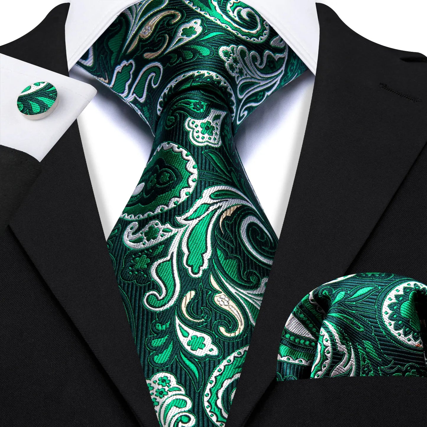 Amazony Epic Green Silk Mens Tie Hanky Cufflinks Set Mint Grass Teal Bottle Sage Pea Green Necktie For Male Wedding Business Party