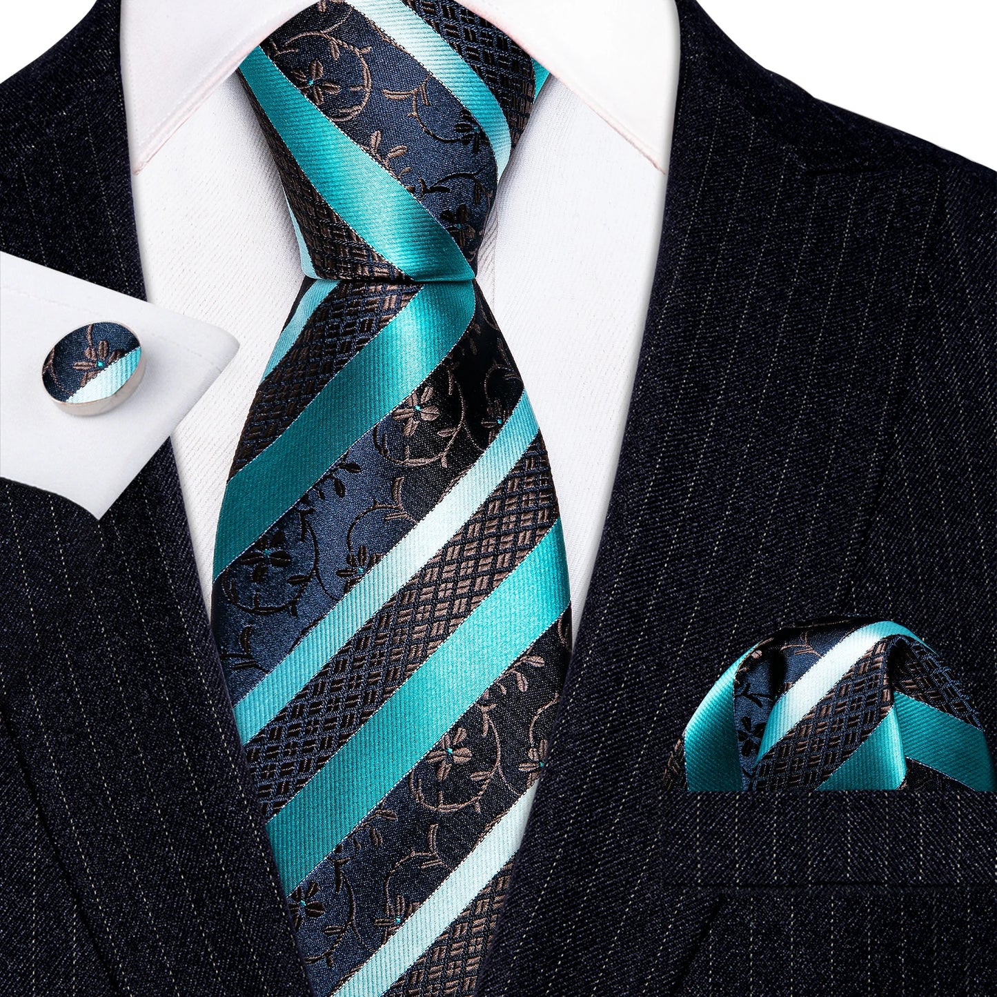 Amazony Epic Green Silk Mens Tie Hanky Cufflinks Set Mint Grass Teal Bottle Sage Pea Green Necktie For Male Wedding Business Party