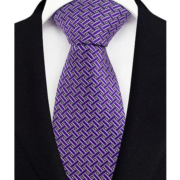 Luxury 8CM Mens Necktie Purple Color Stripes Floral Plaid Ties For Man Groom Jacquard Woven Neck Tie For Business Wedding Party
