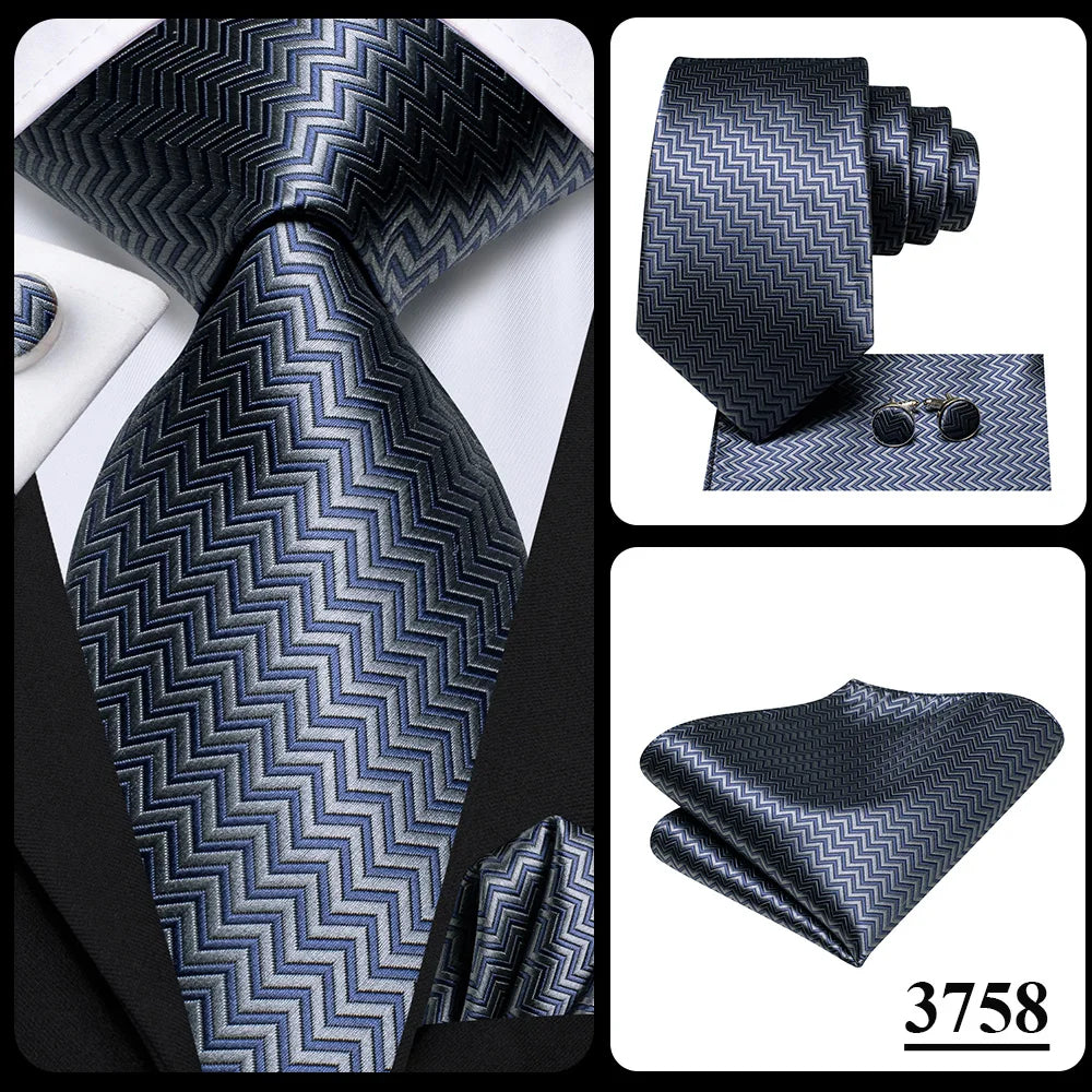 Our Brand  2025 Hi Tie Striped Sage Green Mens Fashion Necktie Handkerchief Cufflinks for Tuxedo Accessory Classic Silk Luxury Tie for Man Gift
