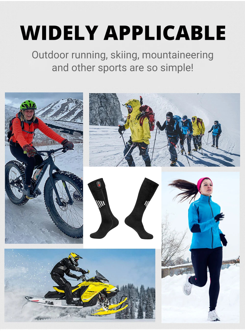 Heated Socks Winter Warmth 5000mAh USB Rechargeable 65℃ Heating Socks Motorcycle Outdoor Heated Boots Snowmobile Skiing Sock