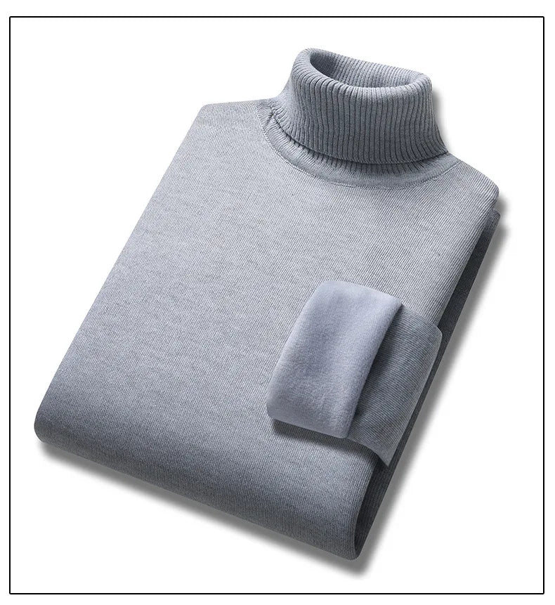 New Collection 2024-2025 Basic Warm Sweater for Men Winter Casual Pullover Warm Turtleneck Sweater Velvet Thick Solid Slim Bottoming Shirt Homme