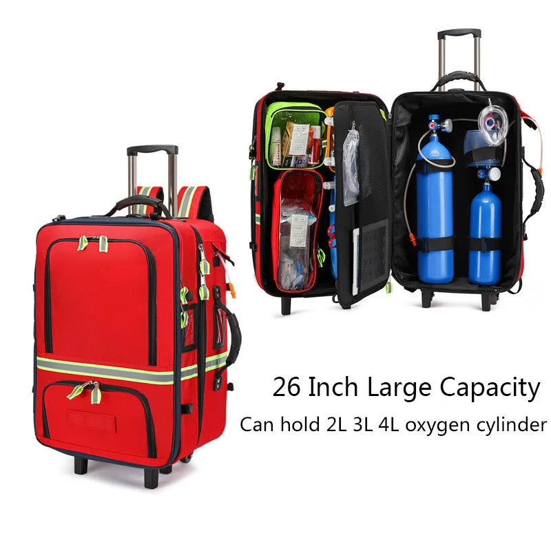 Empty Detachable Trolley Backpack Survival Kit Bag Medical Care Trolley Emergency Rescue Doctor Visit First Aid Bag
