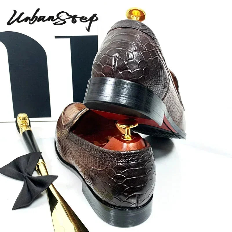 LUXURY MEN LEATHER SHOES BLACK COFFEE SLIP ON SNAKE PRINT DRESS MEN'S CASUAL SHOES WEDDING OFFICE BANQUET Loafers Shoes For Men