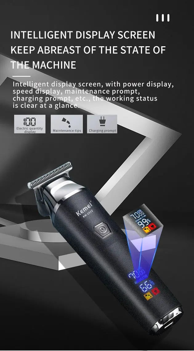 Kemei Professional Hair Trimmer Rechargeable Electric Hair Clippers Cordless Zero Gap hair cutting machine 7000RPM LCD Display