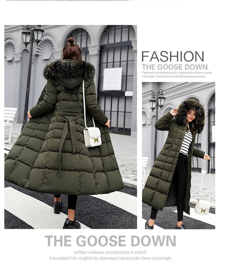 New 2024 - 2025 X-Long Down Jacket Women Casual Thick Warm Padded Coat Winter Loose Solid Hooded Parkas Lady Korean Fashion Solid Long Overcoa