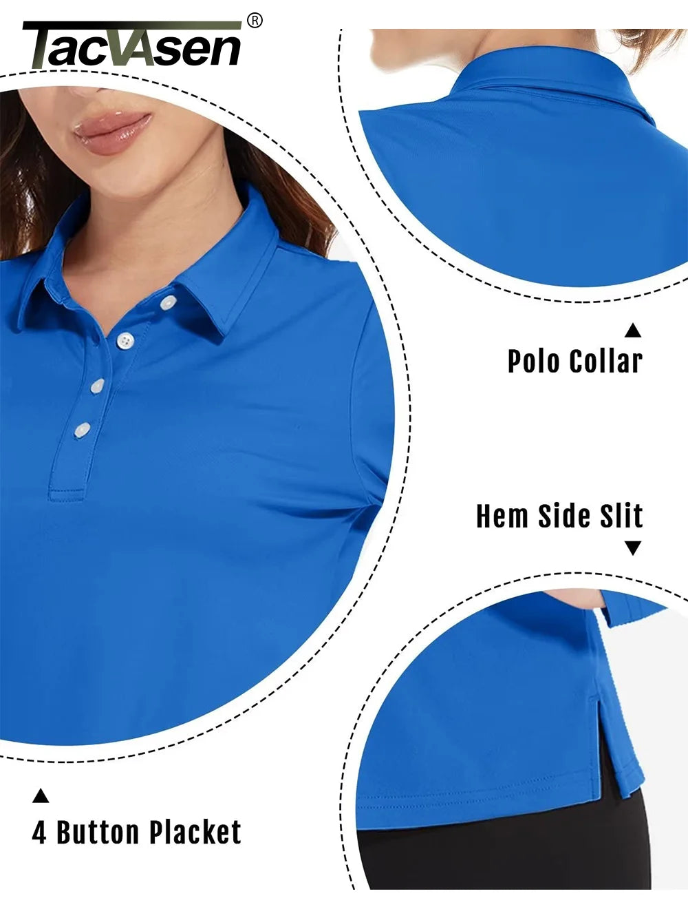 TACVASEN UPF 50+ Polo Shirts Womens Long Sleeve Shirts UV Protection Performance Polos Golf Tennis Working Shirts Pullover Top