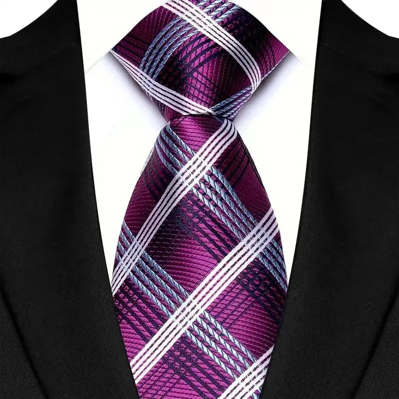 Luxury 8CM Mens Necktie Purple Color Stripes Floral Plaid Ties For Man Groom Jacquard Woven Neck Tie For Business Wedding Party