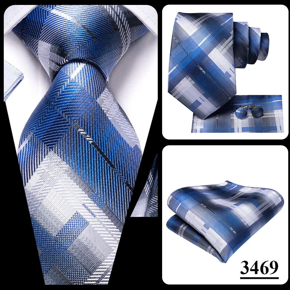 Brand New 2025 Hi-Tie Light Blue Striped Business Mens Tie 8.5cm Jacquard Necktie Accessorie Daily Wear Cravat Wedding Party Hanky Cufflink Set