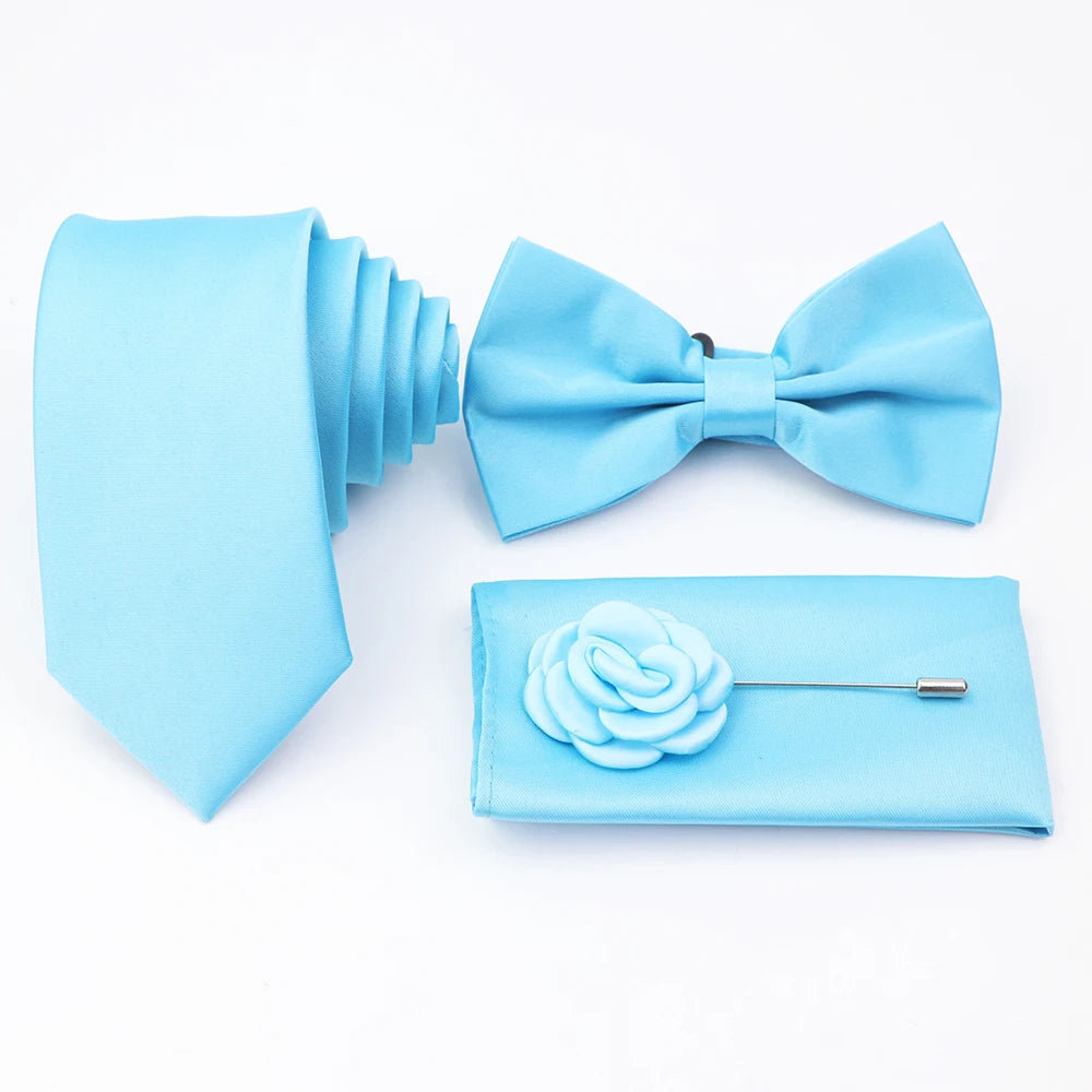 Hot Sale Pink Purple Sage Green Tie Set Polyester Necktie Bowtie Cufflink Brooch For Groom Suit Wedding Cravat Shirt Accessory