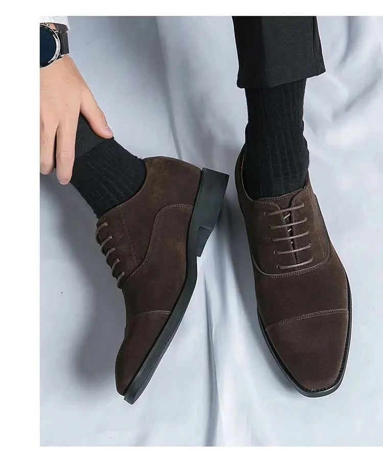 New 2024-2025 Men New Fashion Derby Shoes Pointed Anti Fleece Leather Lace up Business Dress Leather Shoes Black Brown Size 38-48