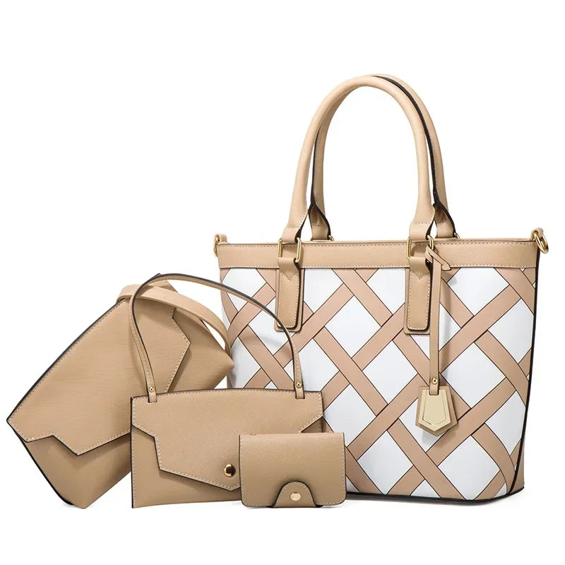 AMAZONY 2024 Autumn and winter large-capacity plaid handbag trendy fashion one-shoulder crossbody four-piece set of mother-son bags handbag