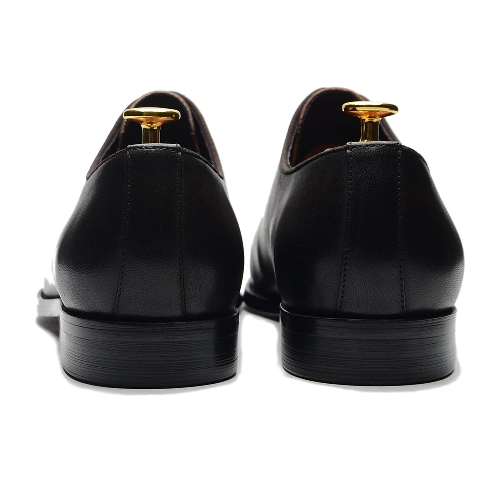 Brand Designer Whole Cut Oxford Dress Shoes Men Genuine Leather Handmade Lace Up Plain Toe Business Office Formal Wedding Shoe