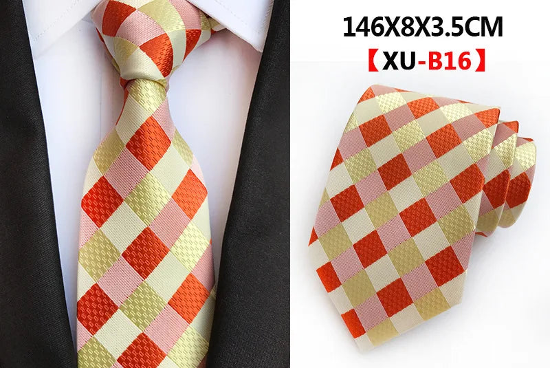 Men's Fashion Tie 8cm Silk Classic Necktie Yellow Blue Plaid Striped Flower Ties Business Wedding Mans Neckwear Gift Accessories