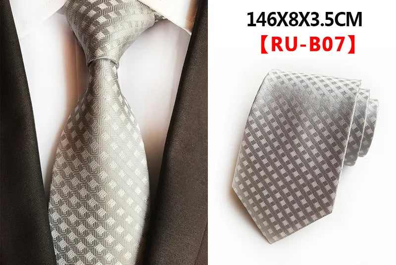 Men's Fashion Tie 8cm Silk Classic Necktie Yellow Blue Plaid Striped Flower Ties Business Wedding Mans Neckwear Gift Accessories