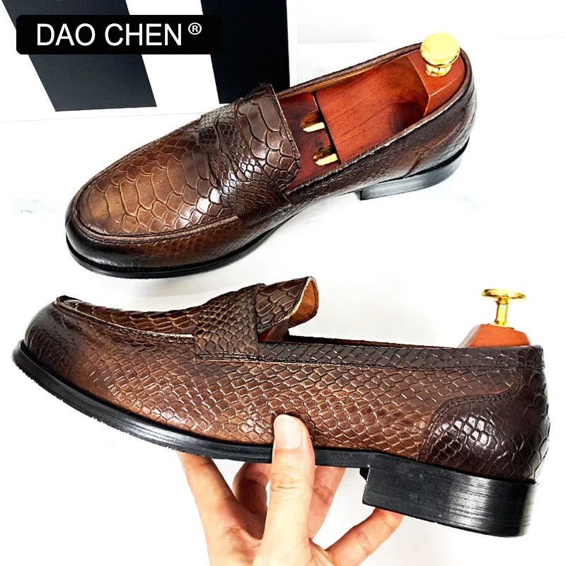 OUR 2025 NEW Collection LUXURY BRAND LEATHER SHOES BROWN BLACK SLIP ON SNAKE PRINT MEN'S CASUAL SHOES WEDDING OFFICE casual loafers men