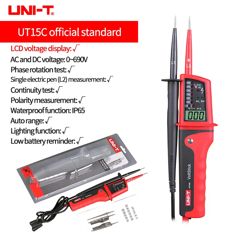 UNI-T UT15B UT15C AC/DC Voltage Tester UT18D UT18C RCD Handheld Digital Multimeter 690V Display Continunity Voltmeter