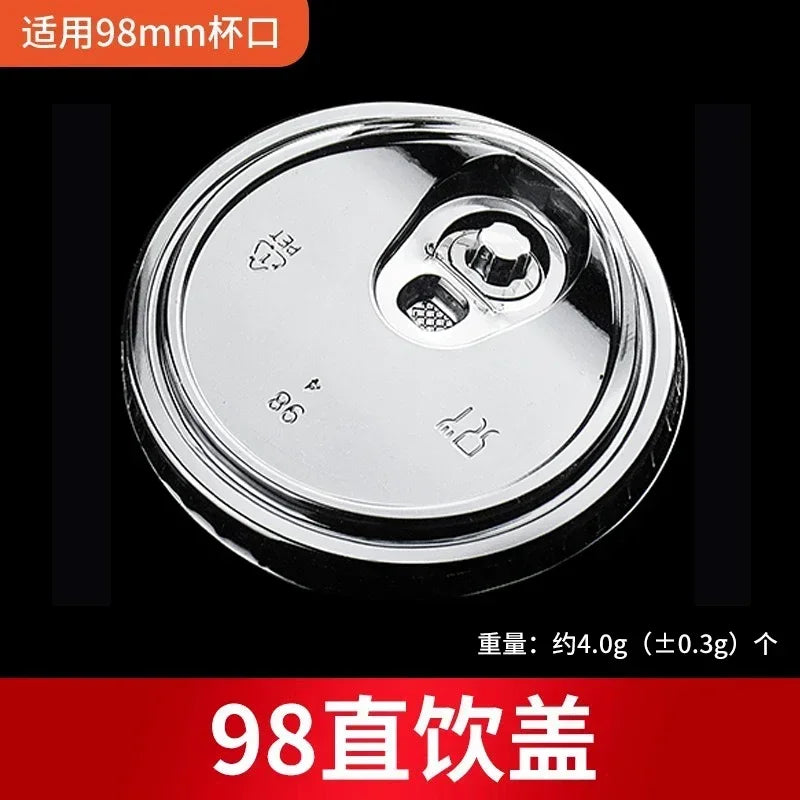 100pcs 98/90mm Caliber Cup Lid Disposable Plastic Transparent Cup Cover Milk Tea Coffee Drinks Packaged Leak Proof Cup Lids