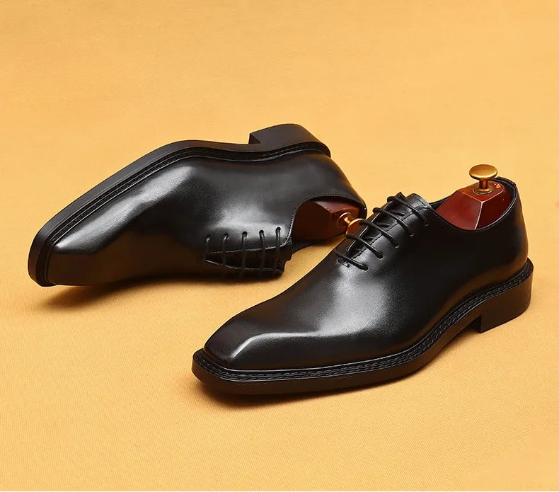 Handmade Mens Wedding Oxford Shoes Brown Genuine Leather Brogue Men's Dress Shoes Lace Up Business Formal Shoes for Men