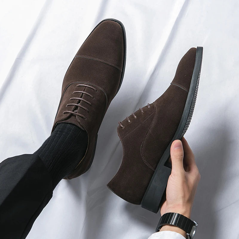 Brand new 2024-2025 Men Business Dress Shoes Black Brown Matte Leather Splicing High Quality Derby Shoes Wedding Banquet Shoes Size 38-48