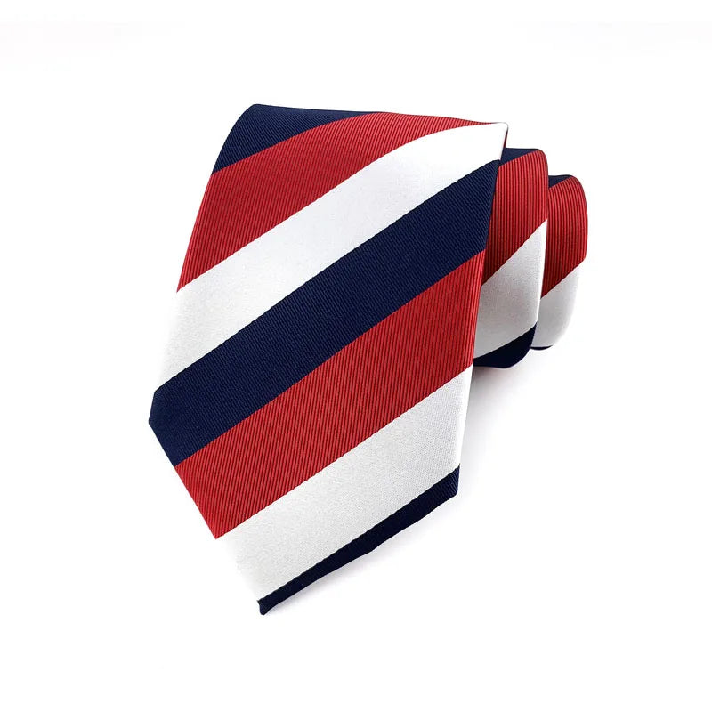 Luxury 8CM Mens Ties Necktie Red Color Stripes Ties For Man Groom Jacquard Woven Neck Tie For Business Wedding Party