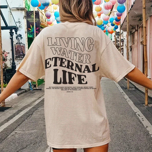 JESUS CHRIST Living Water Fashion Streetwear T-Shirt Women Bible Verse Inspirational T Shirt Religious Graphic Tees  Christian Clothes